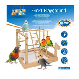 Duvo+ Vogelspielplatz aus Naturholz mit Schaukel für Papageien 38 x 38 x 40 cm – Bild 1 von 2