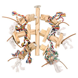 Produktbild von Duvo+ Vogelspielzeug aus Holz mit Leder und Seil 45 cm bunt