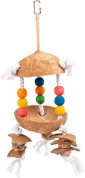 Duvo+ Vogelspielzeug Kokosnuss mit bunten Würfeln am Kletterseil – Bild 1 von 2