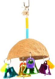 Duvo+ Vogelspielzeug Kokosnuss-Regenschirm mit Glocken bunt für Vögel und Papageien 13x13x19cm – Bild 1 von 2