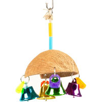 Produktbild von Duvo+ Vogelspielzeug Kokosnuss-Regenschirm mit Glocken bunt für Vögel und Papageien 13x13x19cm