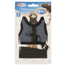 Duvo+ Wanderweste mit Leine und Glöckchen für Nager wie Frettchen und Ratten, Blau/Schwarz, Größe S – Bild 1 von 4