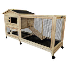 Duvo+ Woodland Hoppy Pinus Kaninchenstall aus Holz mit Rollen und 2 Ebenen Auslauf 157x57x85 cm – Bild 1 von 4