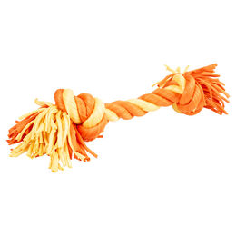 Produktbild von Duvo+ Zahnpflegeseil aus Sweaterstoff mit 2 Knoten für Welpen in Orange/Gelb Größe L