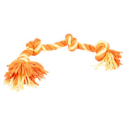 Produktbild von Duvo+ Zahnpflegeseil aus Sweaterstoff mit 4 Knoten für Welpen in Orange/Gelb