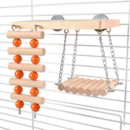 Duvoplus Kletter- und Schaukelspielplatz aus Holz für Nagetiere mit Leiter und Brücke – Bild 1 von 2