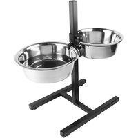 Produktbild von Duvoplus Twin Feeder Futternapf Set aus Edelstahl für erwachsene Tiere Größe L in Silber und Schwarz