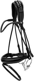 Dy´on Black Full Trense Rundgenäht aus Leder mit breitem Soft Leather Reithalfter für Warmblut in Schwarz – Bild 1 von 3