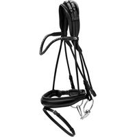 Produktbild von Dy´on Black Full Trense Rundgenäht aus Leder mit breitem Soft Leather Reithalfter für Warmblut in Schwarz