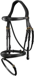 Dy'on D-Collection Anatomische Trense mit kombiniertem Reithalfer aus Leder für Warmblut in Schwarz – Bild 1 von 3