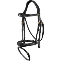 Produktbild von Dy'on D-Collection Anatomische Trense mit kombiniertem Reithalfer aus Leder für Warmblut in Schwarz