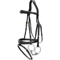 Produktbild von Dy'on DCollection Anatomische Englisch Trense mit Nasenriemen aus Leder Schwarz für Ponys