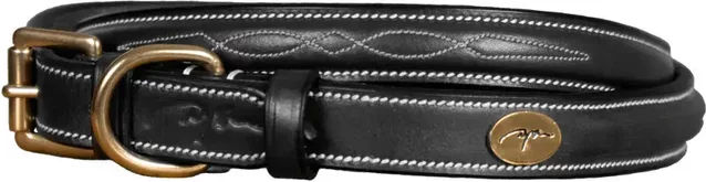 Produktbild von Dy'on Hundehalsband aus Leder mit Ziernähten Schwarz Größe L