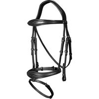 Produktbild von Dy'on New English Collection Anatomische Leder Trense mit Nasenriemen und kombiniertem Reithalfter Schwarz für Warmblut