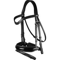 Produktbild von Dy'on Reithalfter mit breitem anatomischem Kombi-Nasenriemen aus Lack-Kunstleder in Schwarz