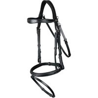 Produktbild von Dy'on Trense Working Collection mit kombiniertem Reithalfter und Karabiner aus Leder für Warmblut in Schwarz