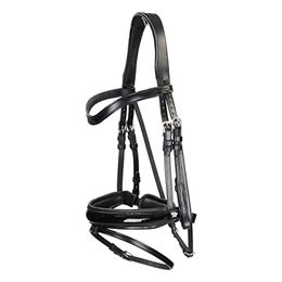 Dy'on Working Collection Kombiniertes Reithalfter aus Leder mit breitem Lacknasenriemen für Warmblut Schwarz – Bild 1 von 3