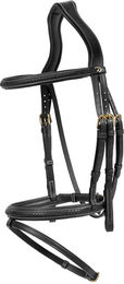 Produktbild von Dyon geflochtene Leder Trense mit kombiniertem Reithalfter D Collection Schwarz für Vollblut