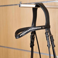 Produktbild von Dyon Gerader Stirnriemen mit Messingbeschlägen und Swarovski Kristallen Schwarz für Vollblut Pferde