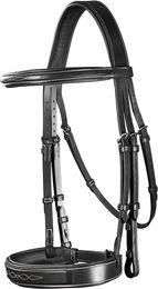 Produktbild von Dyon Hunter Trense aus Leder mit breitem Nasenriemen für Ponys in Schwarz