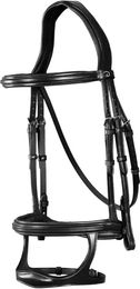 Dyon New English Collection Doppelreithalfter Trense aus Leder für Ponys in Schwarz – Bild 1 von 2