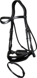 Dyon New English Collection Trense kombiniertes Reithalfter Schwedisch Lack Leder Schwarz für Vollblut – Bild 1 von 2
