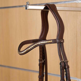 Dyon Stirnriemen Brass Clincher Vförmig geschwungen New English Collection aus Leder in Braun mit Gold für Ponys – Bild 1 von 3