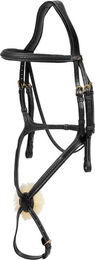 Produktbild von Dyon Trense aus Leder mit geflochtenem mexikanischem Reithalfter in Schwarz für Ponys