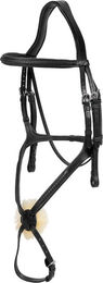 Produktbild von Dyon Trense mit geflochtenem mexikanischem Reithalfter aus Leder in Schwarz für Vollblut