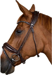 Produktbild von Dyon Trensenzaum aus weichem Leder mit breitem Reithalfter für Warmblut in Grau oder Braun