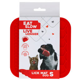 Eat Slow Live Longer Leckmatte mit Noppen und Waben rot Größe M – Bild 1 von 2