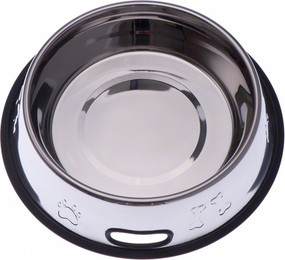 Produktbild von Edelstahlfressnapf mit Prägung und Gummiring - 2 x 900 ml