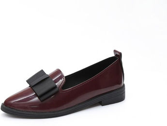 Produktbild von Einzelne Schuhe Damen Frühlingsstil Britischer Stil Weiches Leder Weicher Boden Flache Damenschuhe Retro Mode Einbeinige kleine Lederschuhe 41 wein rot