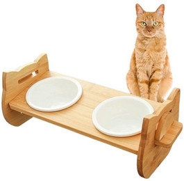 Produktbild von Elegear erhöhter Futternapf 2er Set für Katze und kleine Hunde, Keramik, verstellbar - 2 x 350 ml