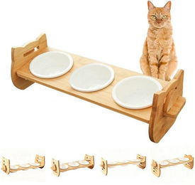 Elegear Futternapf erhöhter & verstellbar Futternapf 2er Set für Katze/Kleiner Hunden, Keramik, 3 Keramiknäpfe à 213ml, Rutschfest, Katzenohren Design, Ergonomisch – Bild 1 von 5