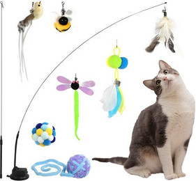 Produktbild von ElitVita Katzenspielzeug Set 10-teilig mit Saugnapf und Katzenstab