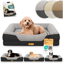 ELONEO Hundebett ELONEO - Orthopädisches Premium Hundebett, gelenkschonend, waschbar, Aus kuscheligem Sherpa-Fleece und strapazierfähigem Sofastoff – Bild 1 von 5