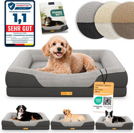 ELONEO Hundebett ELONEO - Orthopädisches Premium Hundebett, gelenkschonend, waschbar, Aus kuscheligem Sherpa-Fleece und strapazierfähigem Sofastoff – Bild 1 von 9