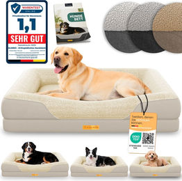ELONEO Hundebett ELONEO - Orthopädisches Premium Hundebett, gelenkschonend, waschbar, Aus kuscheligem Sherpa-Fleece und strapazierfähigem Sofastoff – Bild 1 von 5