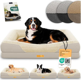 ELONEO Hundebett ELONEO - Orthopädisches Premium Hundebett, gelenkschonend, waschbar, Aus kuscheligem Sherpa-Fleece und strapazierfähigem Sofastoff – Bild 1 von 5