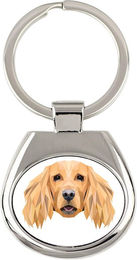 Produktbild von English Cocker Spaniel geometrischer Schlüsselanhänger mit Foto und Schriftzug Art-Dog weiß