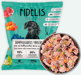 Produktbild von Ente mit Süßkartoffel, Birne und Blaubeeren (400g, gefroren)