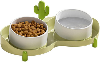 Produktbild von Erhöhte Doppelte Katzennäpfe Verhindern Rutschen Auslaufsicher Geneigte Keramik Erhöhte Katzennäpfe für Haustiere grün