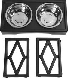 Produktbild von Erhöhte Hundenäpfe verhindern Verrutschen Höhenverstellbarer Erhöhter Hundenapfständer mit 2 Edelstahl-Futternäpfen L(for 6.5-9kg)