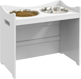 Produktbild von Erhöhtes Hundenapf mit 2L Edelstahlschale, Höhenverstellbar, Weiß - 2 l