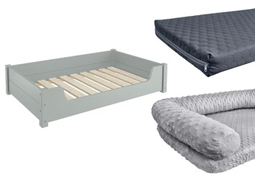 Produktbild von ERST-HOLZ Tierbett Luxuriöses Haustierbett 100 x 60 cm Kiefer Grau mit Rollrost