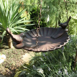 Esschert Design Hängende Vogeltränke mit 2 Vögeln aus Gusseisen und Schiefer – Bild 1 von 5