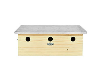 Produktbild von esschert design Nistkasten Spatzenvilla horizontal für drei Vogel Familien Kiefernholz und Zink