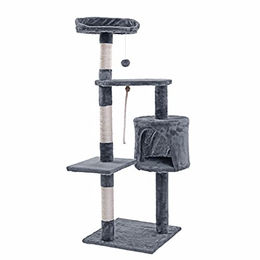 ESTEXO Kratzbaum Katzenbaum Katzenkratzbaum 112 cm Kletterbaum Spielbaum Hellgrau – Bild 1 von 9