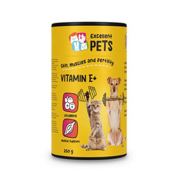 Produktbild von Excellent Pets Vitamin E Plus 250 g – Supplement für Hunde und Katzen – Lysin – Unterstützt Muskeln, Fruchtbarkeit und Widerstandskraft – ideal für Zucht, Sport und Jungtiere